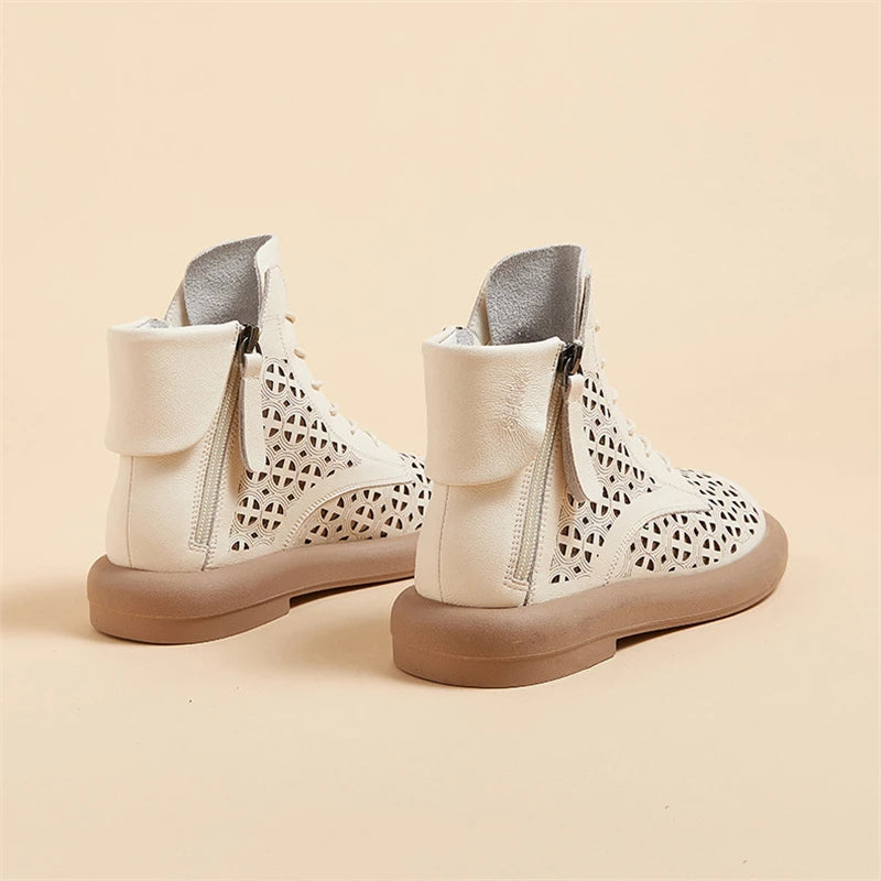 Bottes pour femmes GKTINOO, cuir véritable, découpes respirantes