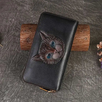 Portefeuille Luna Vintage Cat – Fabriqué en cuir véritable de qualité supérieure