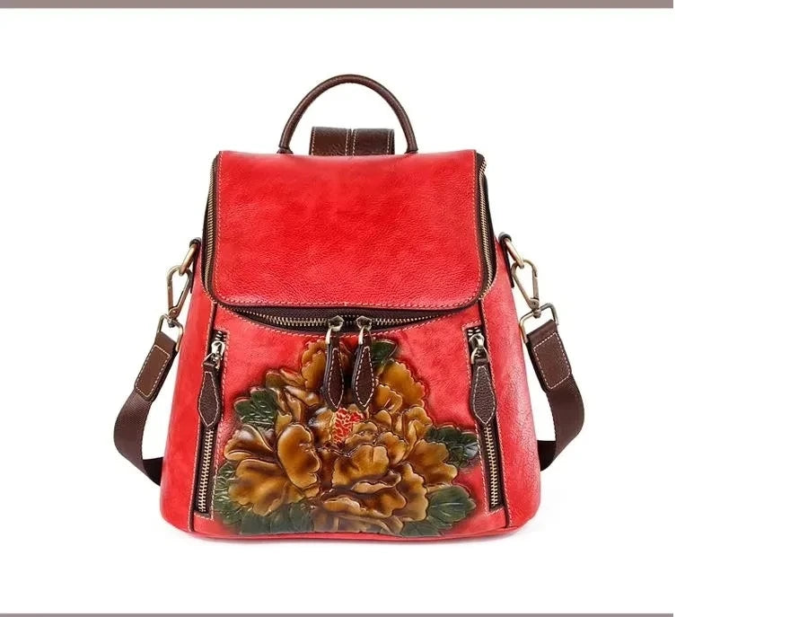Sac à dos Matilde Vintage à motif floral – Fabriqué en cuir véritable de première qualité 