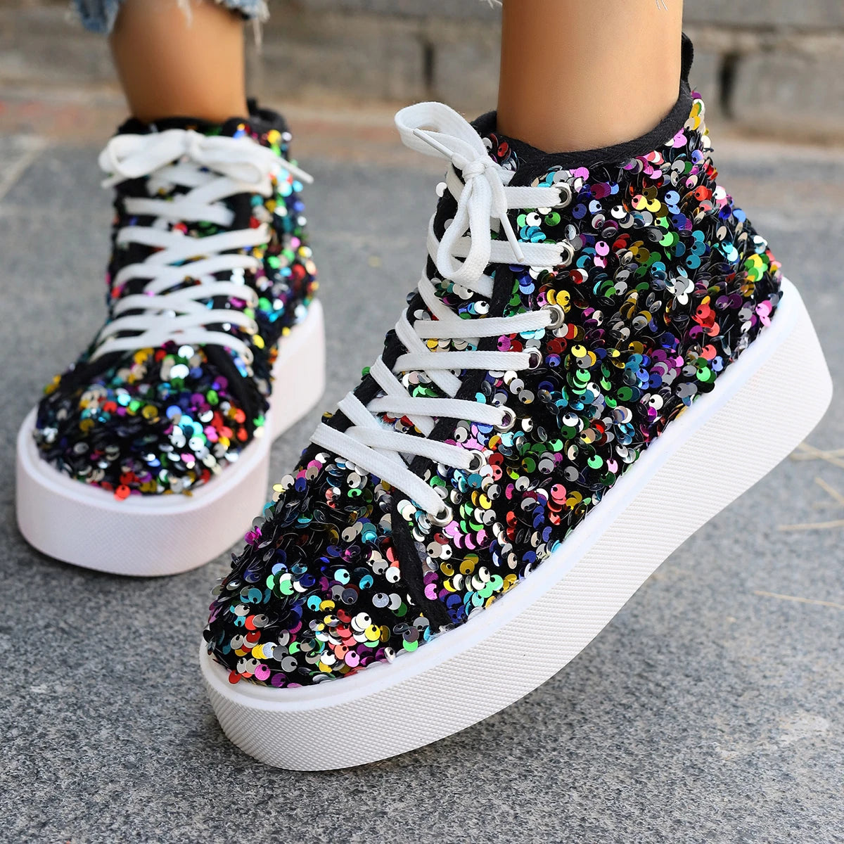 Bianca à paillettes - Bottines baskets ultra confortables