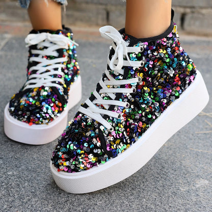 Bianca à paillettes - Bottines baskets ultra confortables