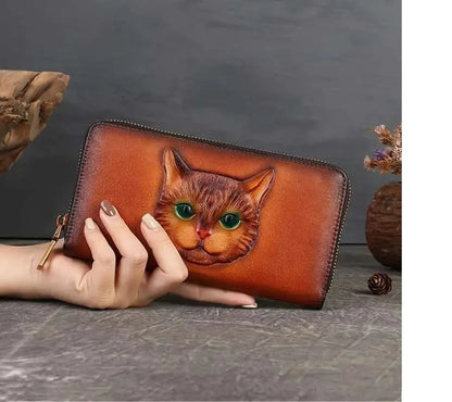 Portefeuille Luna Vintage Cat – Fabriqué en cuir véritable de qualité supérieure