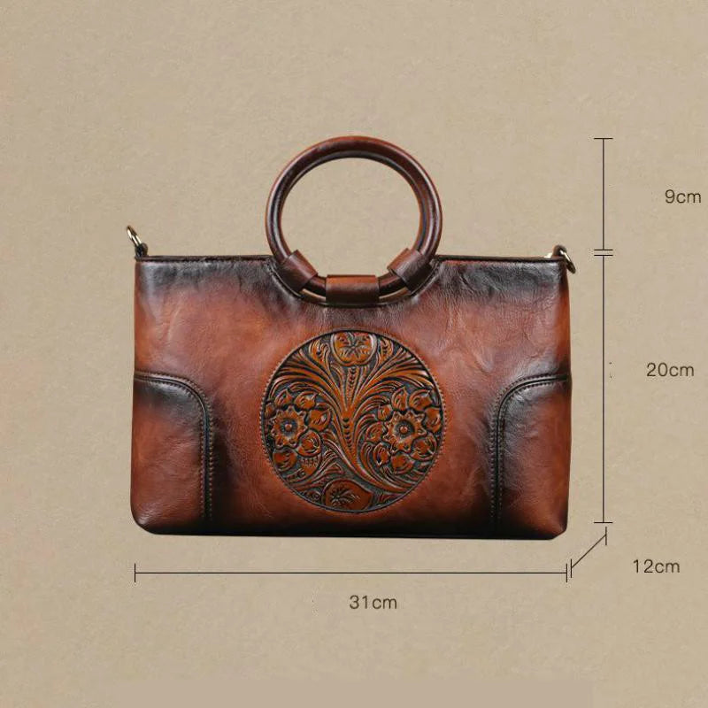 Sac vintage à motif camélia et fleurs – Finition élégante et de haute qualité