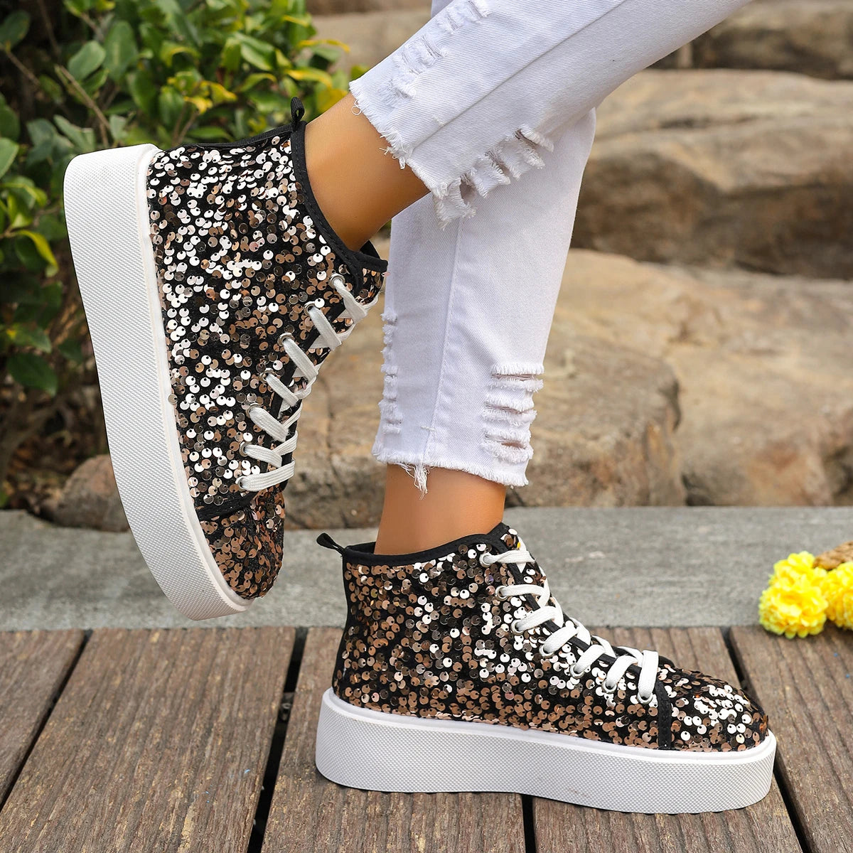 Bianca à paillettes - Bottines baskets ultra confortables