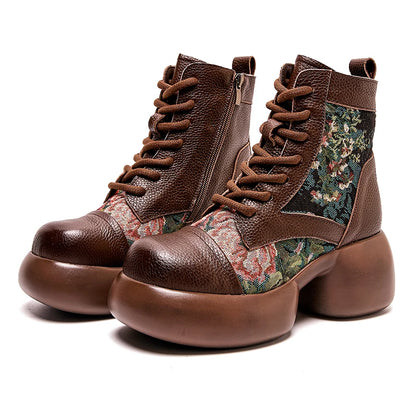 Bottes à plateforme hautes en cuir véritable pour femmes