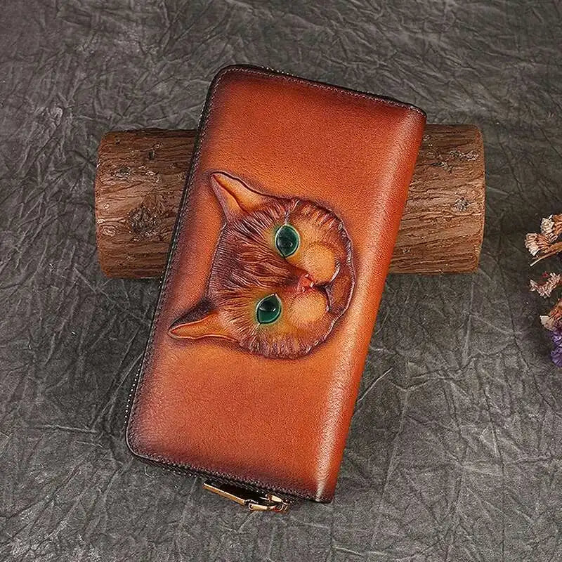 Portefeuille Luna Vintage Cat – Fabriqué en cuir véritable de qualité supérieure