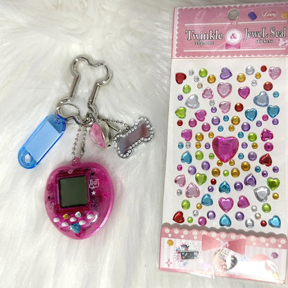 Porte-clés console de jeux arc-en-ciel coréen tendance Kawaii Harajuku Charm Y2K Cadenas cœur cristal DIY Pendentif porte-clés vintage