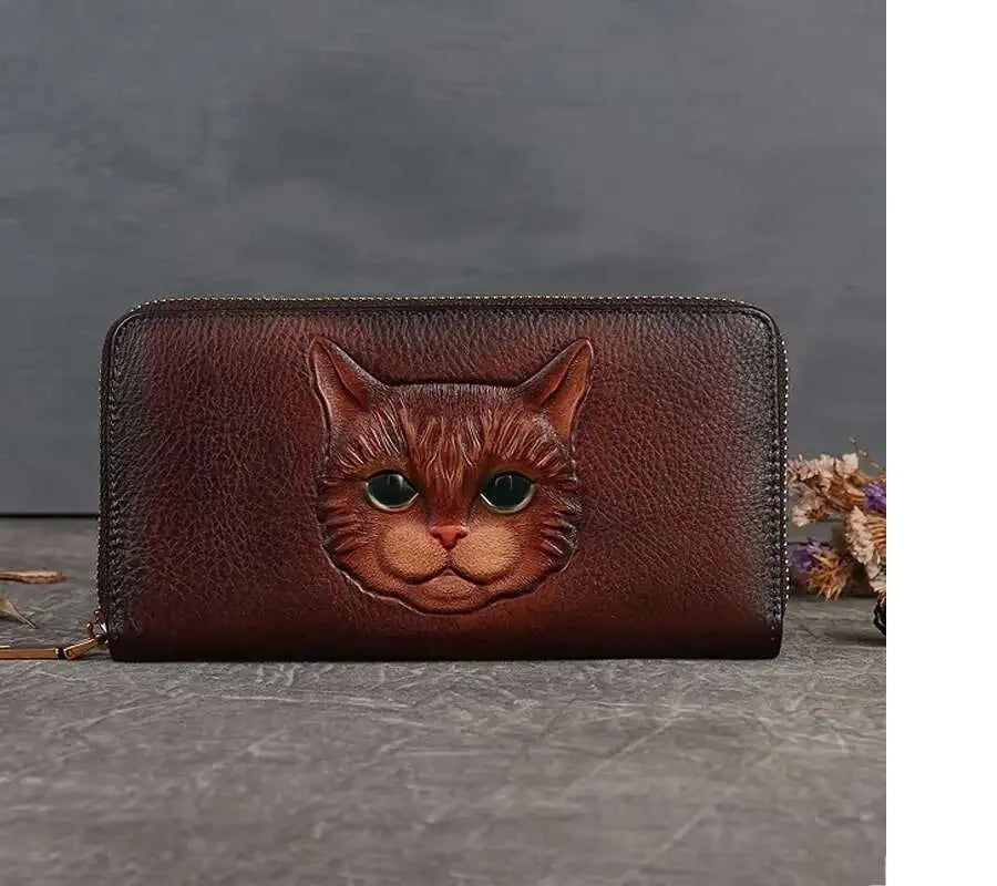 Portefeuille Luna Vintage Cat – Fabriqué en cuir véritable de qualité supérieure