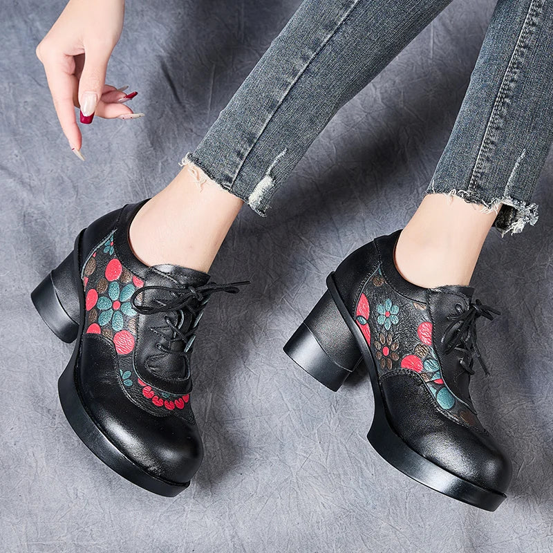 Chaussures à talons hauts pour femmes GKTINOO, en cuir à lacets et à motif floral