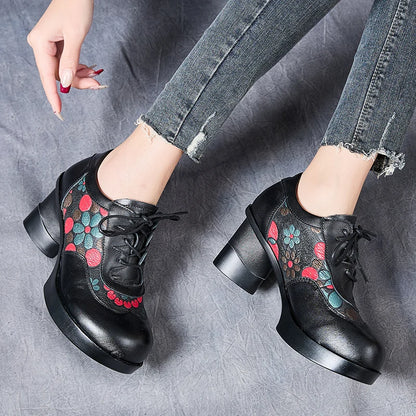 Chaussures à talons hauts pour femmes GKTINOO, en cuir à lacets et à motif floral