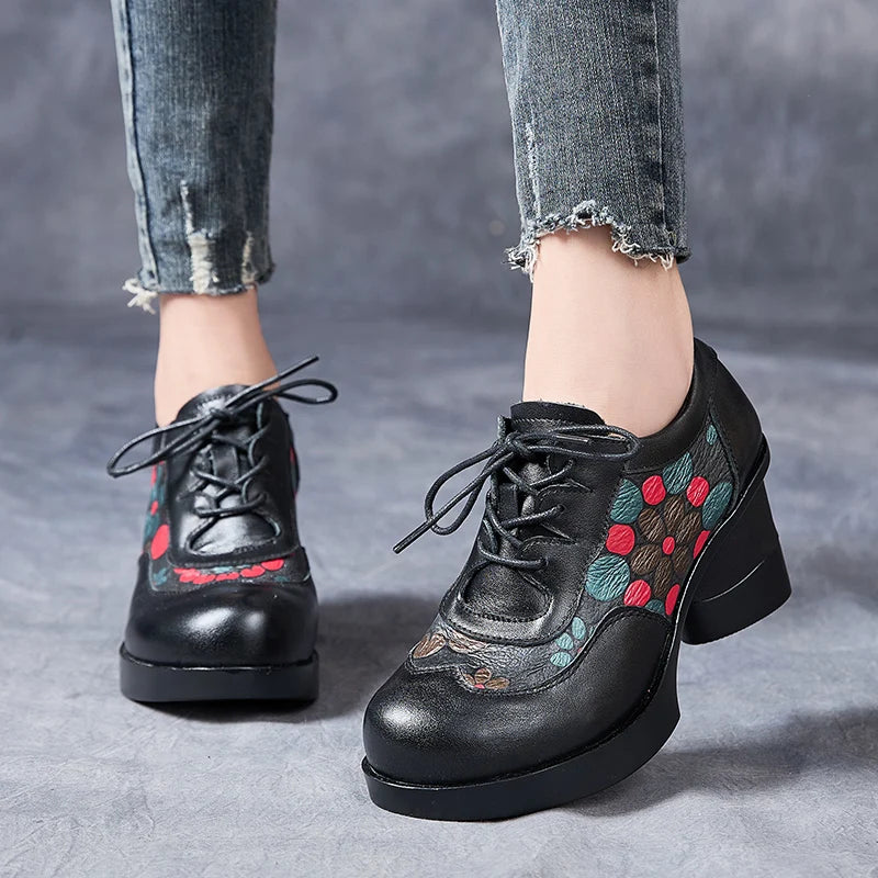 Chaussures à talons hauts pour femmes GKTINOO, en cuir à lacets et à motif floral