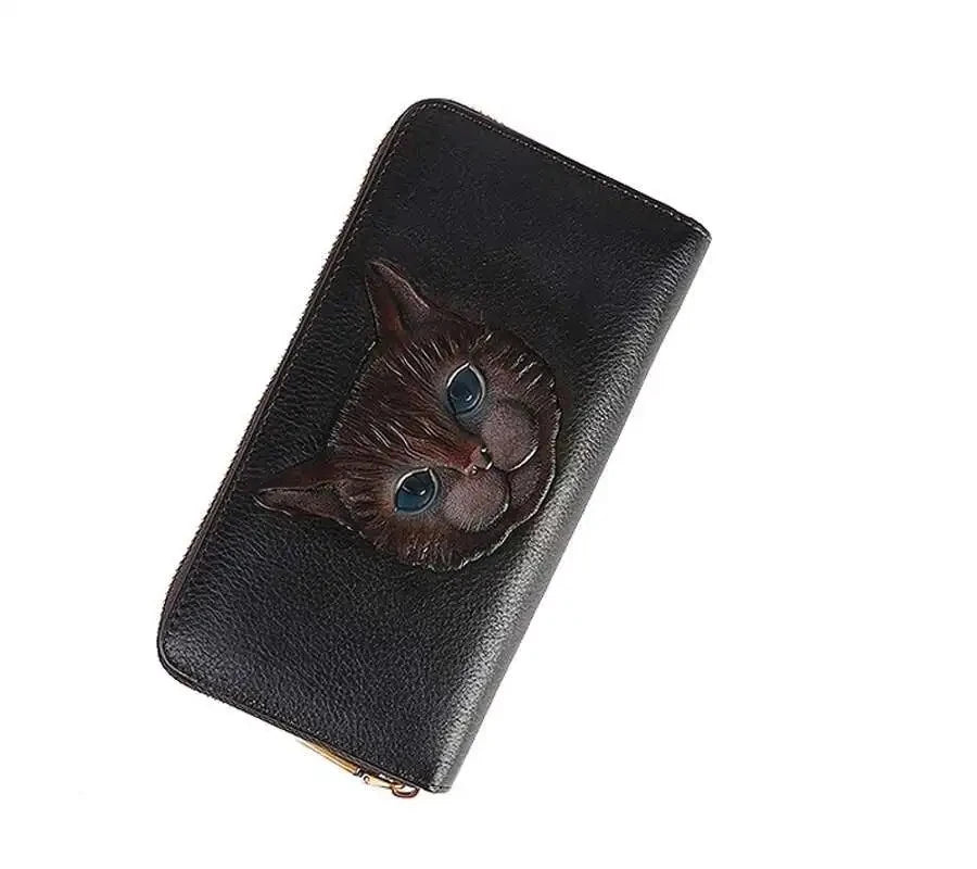 Portefeuille Luna Vintage Cat – Fabriqué en cuir véritable de qualité supérieure