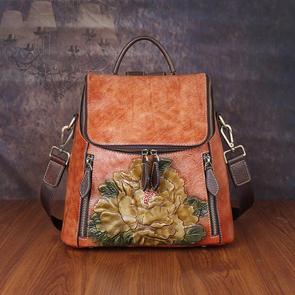 Sac à dos Matilde Vintage à motif floral – Fabriqué en cuir véritable de première qualité 