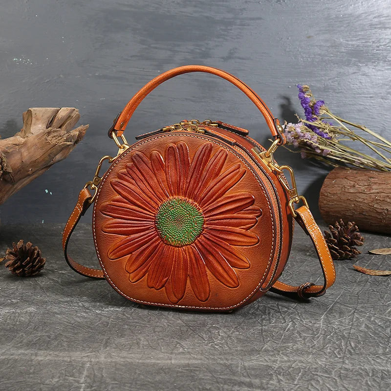Sac Luna Floral Vintage – Fabriqué en cuir véritable de qualité supérieure 