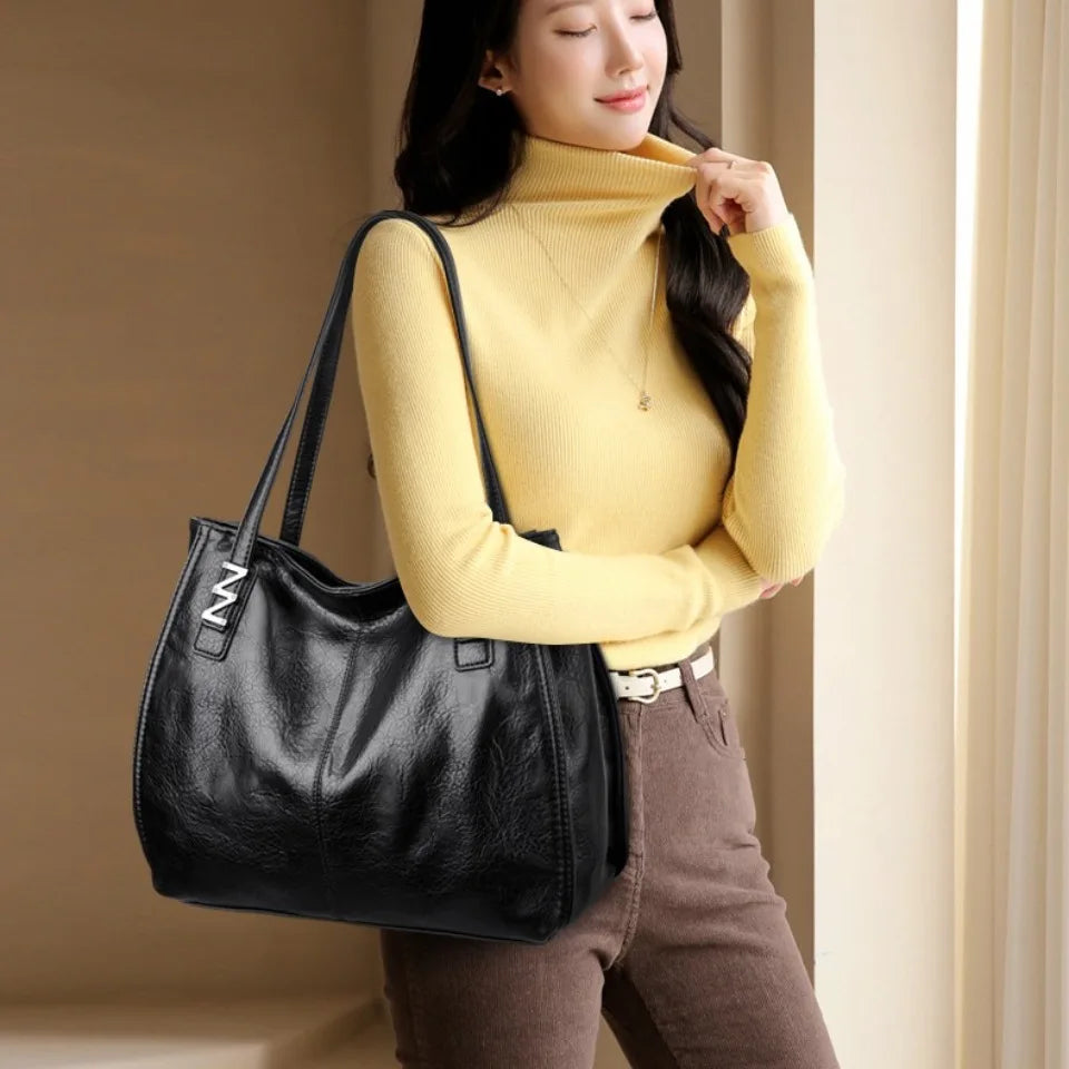 Grand sac à main pour femme en cuir PU souple, luxueux et élégant.