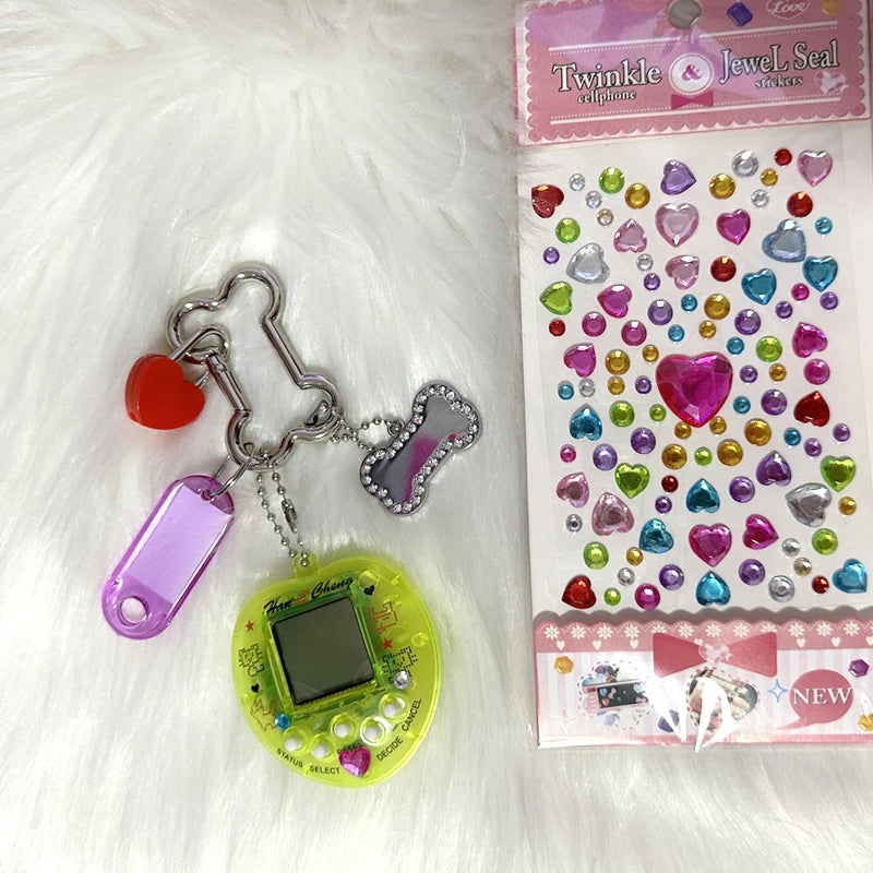 Porte-clés console de jeux arc-en-ciel coréen tendance Kawaii Harajuku Charm Y2K Cadenas cœur cristal DIY Pendentif porte-clés vintage