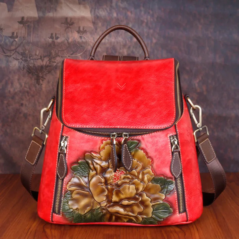 Sac à dos Matilde Vintage à motif floral – Fabriqué en cuir véritable de première qualité 