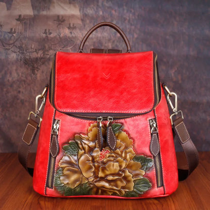 Sac à dos Matilde Vintage à motif floral – Fabriqué en cuir véritable de première qualité 