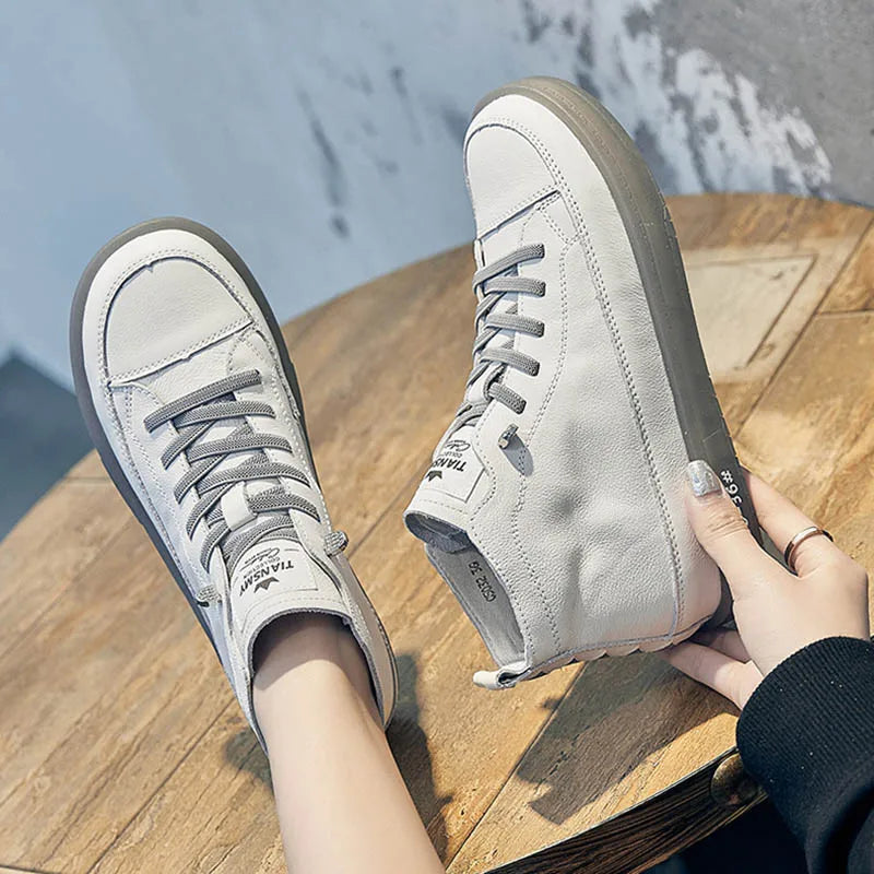 Baskets montantes en cuir véritable pour femmes