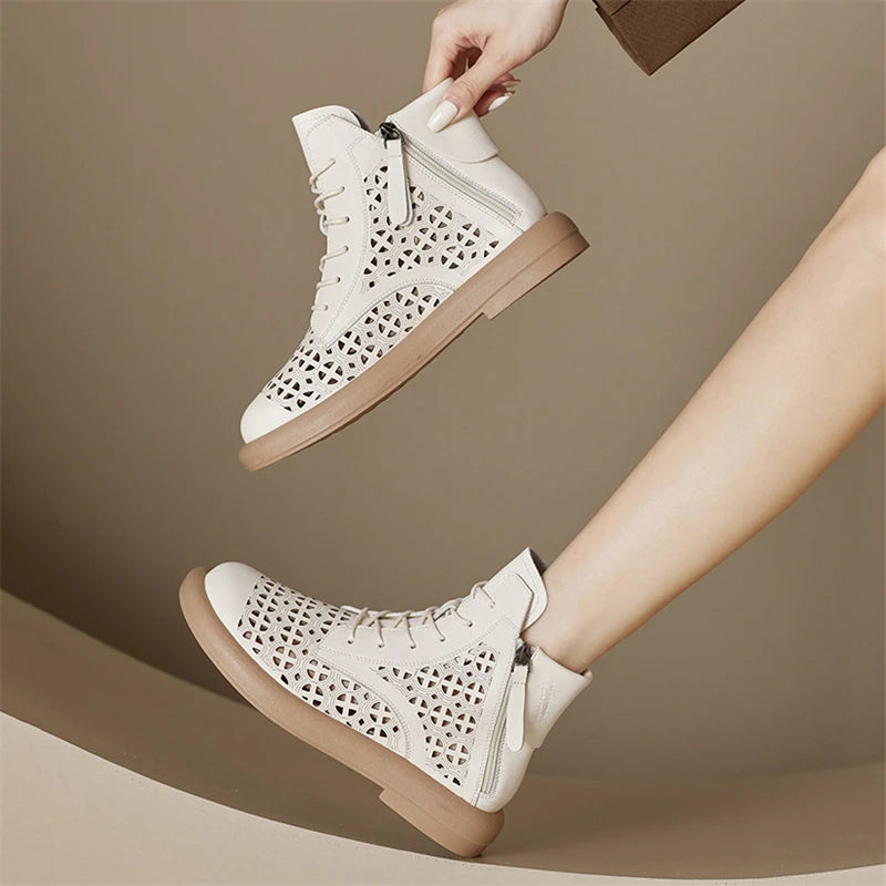 Bottes pour femmes GKTINOO, cuir véritable, découpes respirantes
