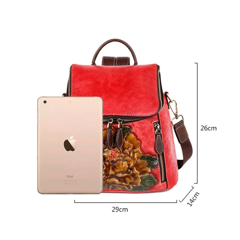 Sac à dos Matilde Vintage à motif floral – Fabriqué en cuir véritable de première qualité 