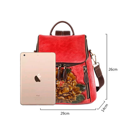 Sac à dos Matilde Vintage à motif floral – Fabriqué en cuir véritable de première qualité 
