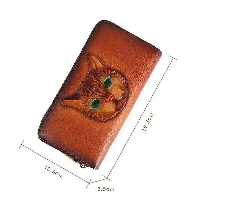 Portefeuille Luna Vintage Cat – Fabriqué en cuir véritable de qualité supérieure