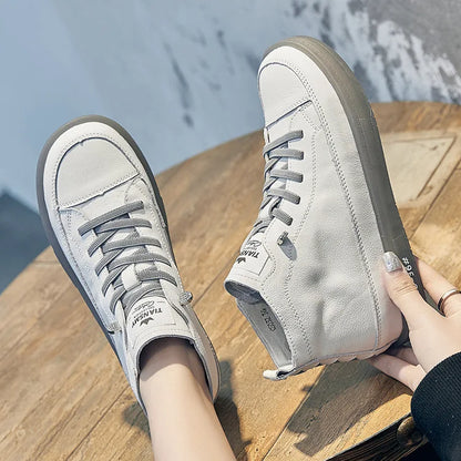 Baskets montantes en cuir véritable pour femmes