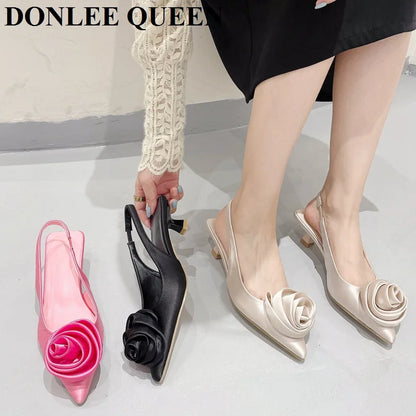 Sapatos Elegantes Flor de Cetim – Salto Fino