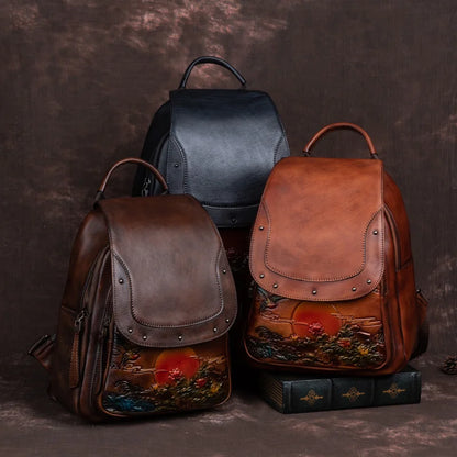 Mochila Floral Inês Vintage – Em Couro Genuíno Premium