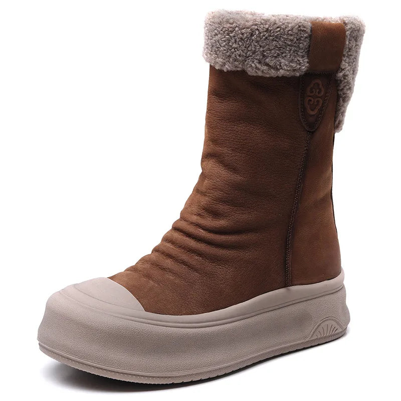 Bottes d'hiver pour femmes en cuir véritable et laine à plateforme