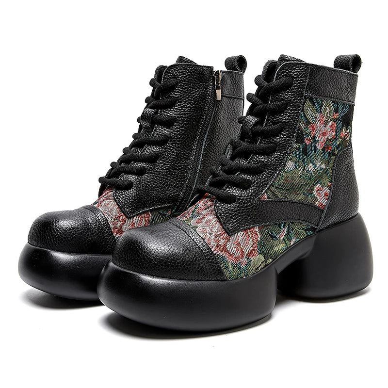Bottes à plateforme hautes en cuir véritable pour femmes