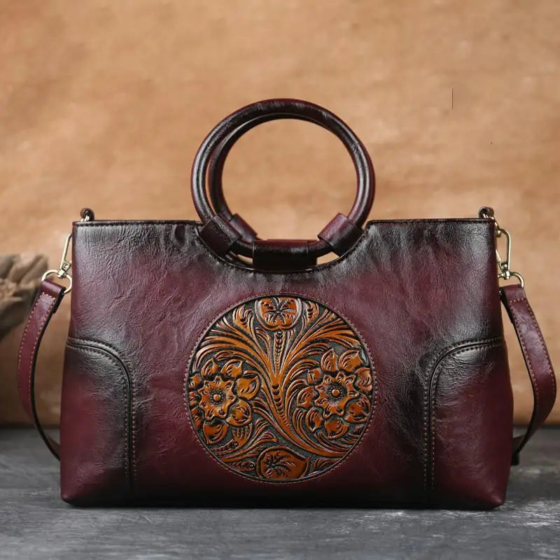 Sac vintage à motif camélia et fleurs – Finition élégante et de haute qualité