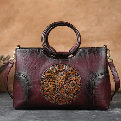 Sac vintage à motif camélia et fleurs – Finition élégante et de haute qualité