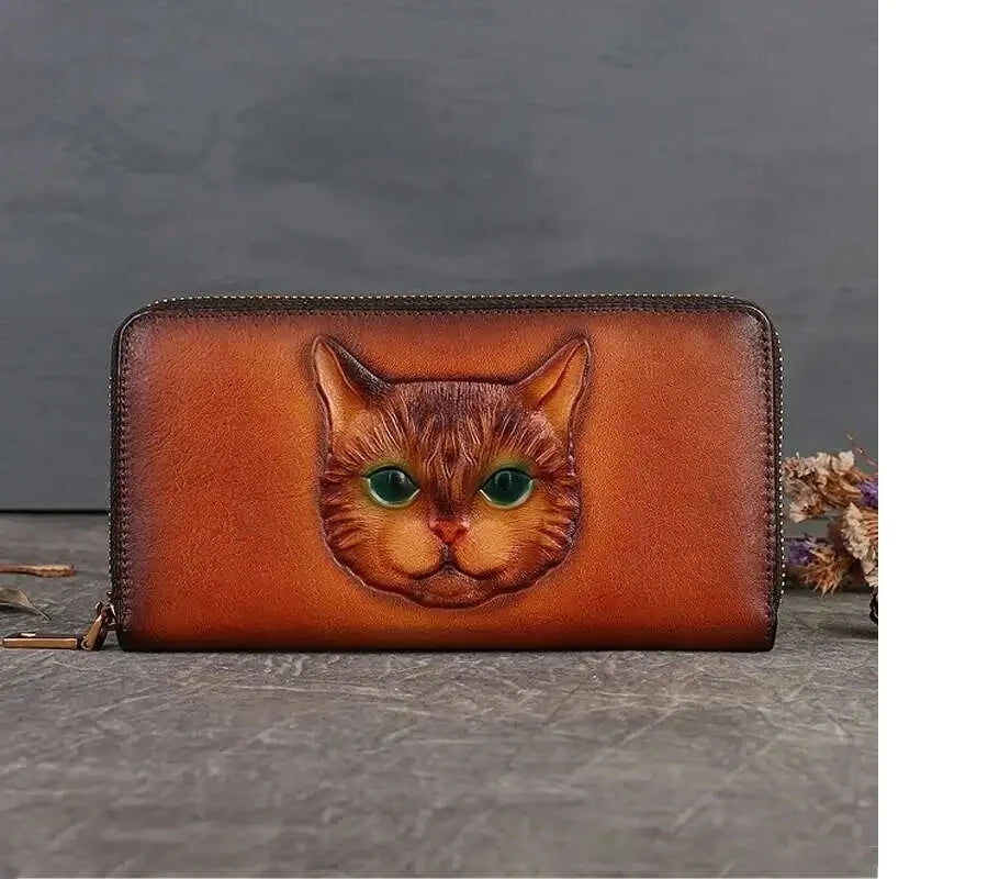 Portefeuille Luna Vintage Cat – Fabriqué en cuir véritable de qualité supérieure