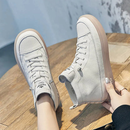 Baskets montantes en cuir véritable pour femmes