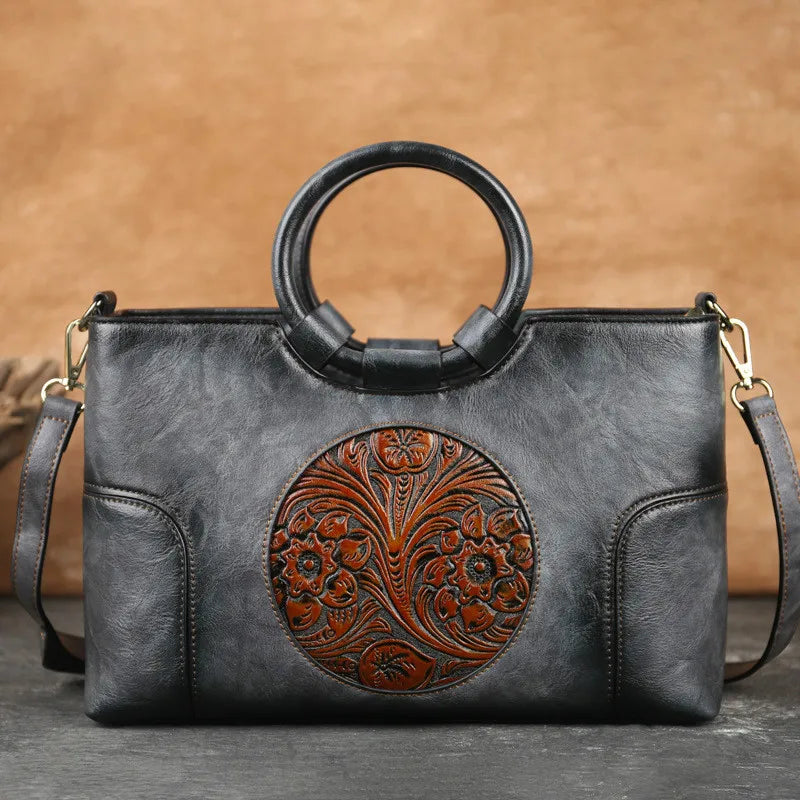 Sac vintage à motif camélia et fleurs – Finition élégante et de haute qualité