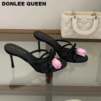 Valentina Satin - Mules Elegantes de Salto Femininas