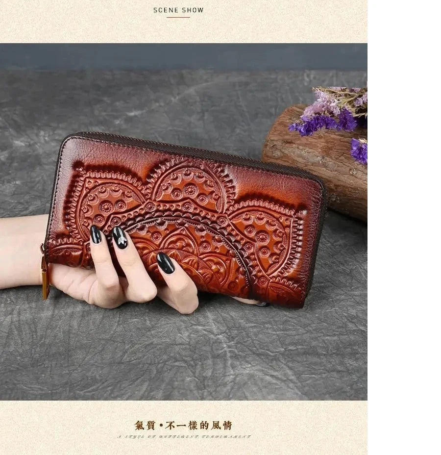 Portefeuille Mei Vintage à motif floral – Fabriqué en cuir véritable de qualité supérieure
