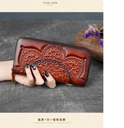 Portefeuille Mei Vintage à motif floral – Fabriqué en cuir véritable de qualité supérieure