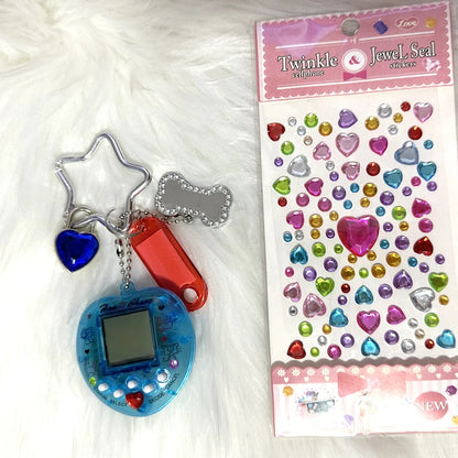 Porte-clés console de jeux arc-en-ciel coréen tendance Kawaii Harajuku Charm Y2K Cadenas cœur cristal DIY Pendentif porte-clés vintage