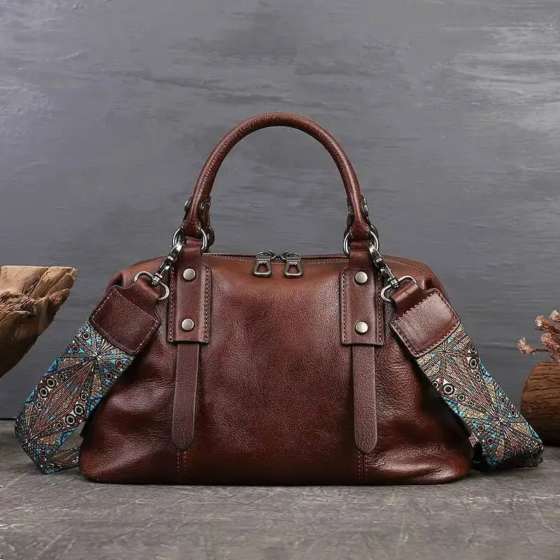 Sac Boston Serena Vintage – Fabriqué en cuir véritable de première qualité 