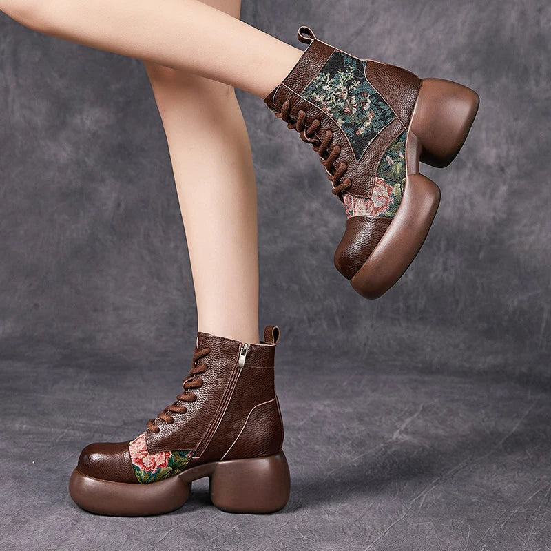 Bottes à plateforme hautes en cuir véritable pour femmes